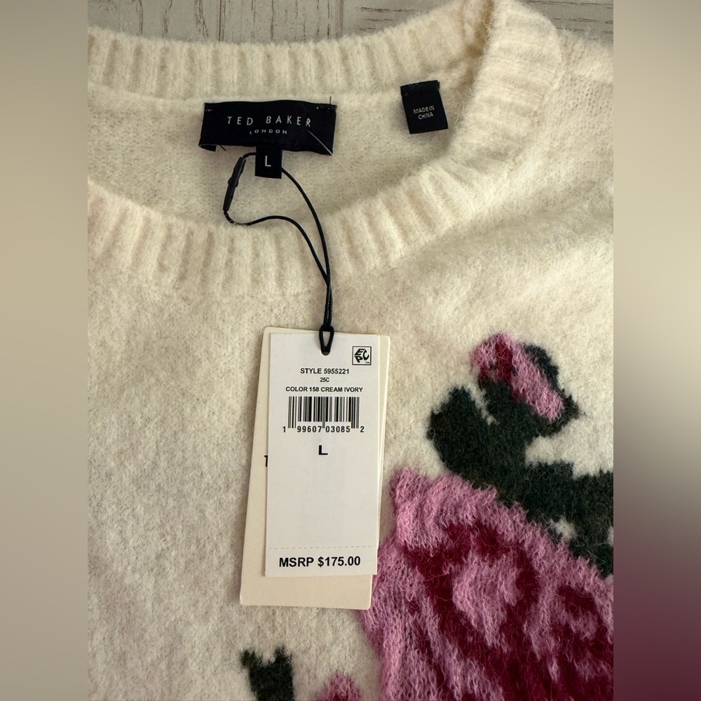 Ted Baker London Floral Jacquard Cozy Wool Alpaca Sweater Cream/Ivory Size L NWT - Picture 8 of 9